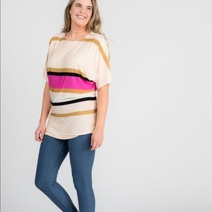 Dolman Tunic Short Sleeve Vintage Stripe